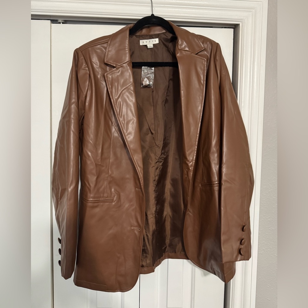 HYFVE Tan Faux Leather Blazer - Picture 2 of 4